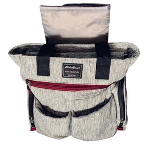EDDIE BAUER First Adventure MEDIUM TOTE DIAPER BAG, Black & Gray 10 Compartments